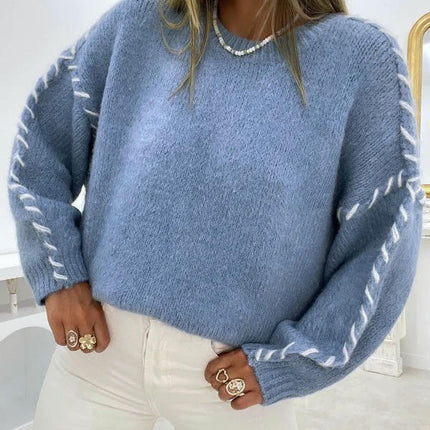 Women's Long Sleeve Sweater Round Neck Pullover Loose Chunky Knit Sweater Top