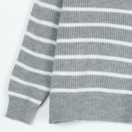 Women's Autumn Striped Colorblock Long Sleeve Top Zipper Pullover Sweater