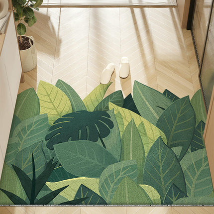 Plant Print Door Mats for Scraping Mud and Soil, Cuttable Silk Ring Floor Mats