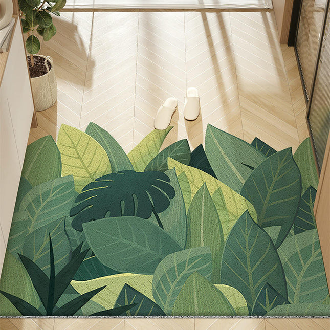 Plant Print Door Mats for Scraping Mud and Soil, Cuttable Silk Ring Floor Mats