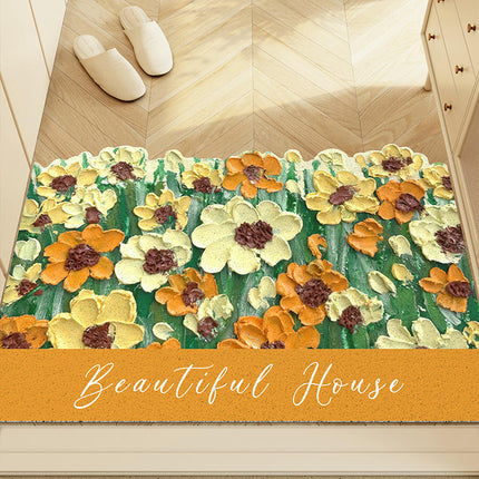 Plant Print Door Mats for Scraping Mud and Soil, Cuttable Silk Ring Floor Mats 2