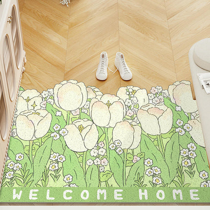 Plant Print Door Mats for Scraping Mud and Soil, Cuttable Silk Ring Floor Mats 3