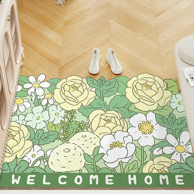 Plant Print Door Mats for Scraping Mud and Soil, Cuttable Silk Ring Floor Mats 3