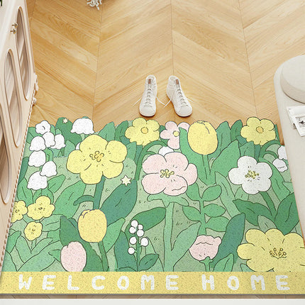 Plant Print Door Mats for Scraping Mud and Soil, Cuttable Silk Ring Floor Mats 3