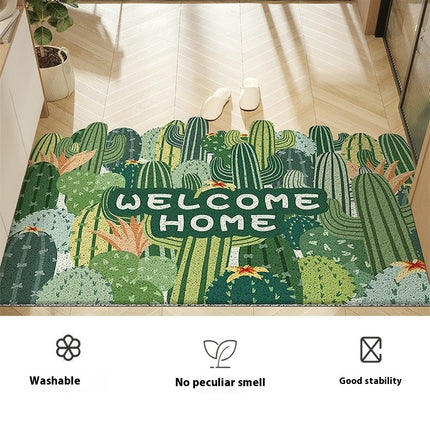Plant Print Door Mats for Scraping Mud and Soil, Cuttable Silk Ring Floor Mats