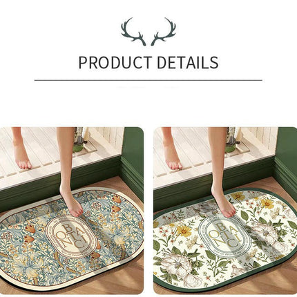 Floral Style Bathroom Absorbent Mat Household Non-slip Crystal Velvet Door Mat