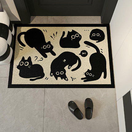 Cartoon Black Cat Door Mat Anti-slip Wire Ring Floor Mat Scraper Mud Entrance Mat
