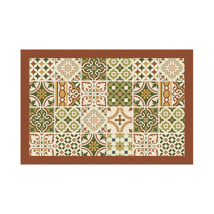 Retro Printed PU Leather Entrance Door Mat Porch Waterproof and Oil-proof Foot Mat