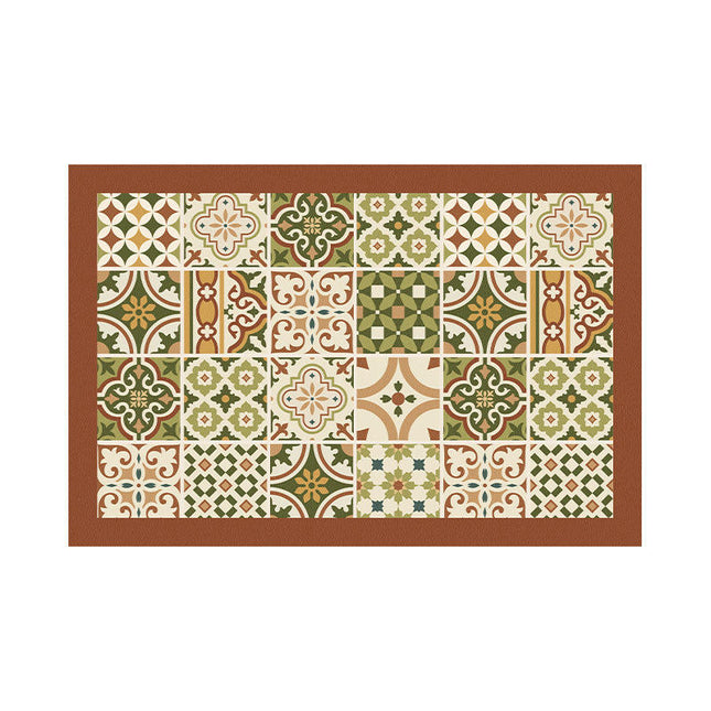 Retro Printed PU Leather Entrance Door Mat Porch Waterproof and Oil-proof Foot Mat