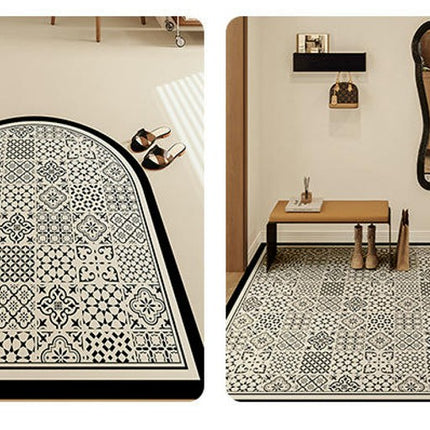 Retro Printed PU Leather Entrance Door Mat Porch Waterproof and Oil-proof Foot Mat 1
