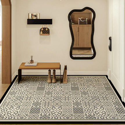 Retro Printed PU Leather Entrance Door Mat Porch Waterproof and Oil-proof Foot Mat