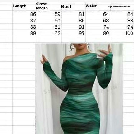 Women's Tie Dye Long Sleeve Mid-length Skirt Bodycon Ruched Cocktail Party Dress