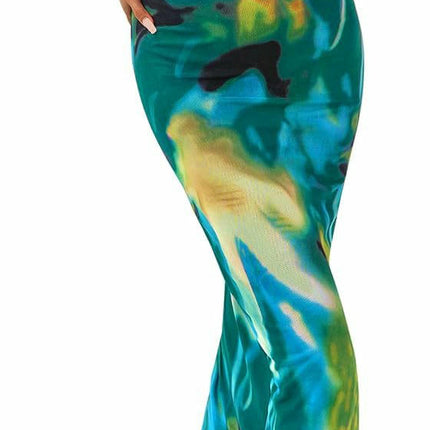 Womens Long Sleeve Tie Dye Dress Bodycon Round Neck Ruched Cocktail Maxi Dresses
