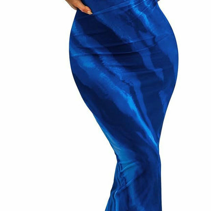 Womens Long Sleeve Tie Dye Dress Bodycon Round Neck Ruched Cocktail Maxi Dresses