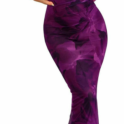 Womens Long Sleeve Tie Dye Dress Bodycon Round Neck Ruched Cocktail Maxi Dresses
