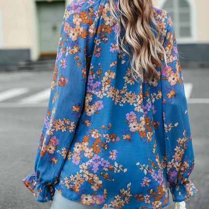 Women's Floral Print V Neck Long Sleeve Tops Loose Blouses Button Down Shirts