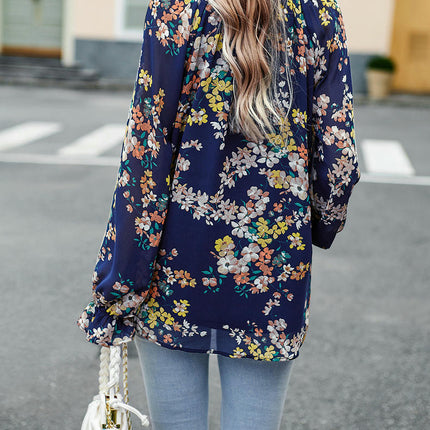 Women's Floral Print V Neck Long Sleeve Tops Loose Blouses Button Down Shirts
