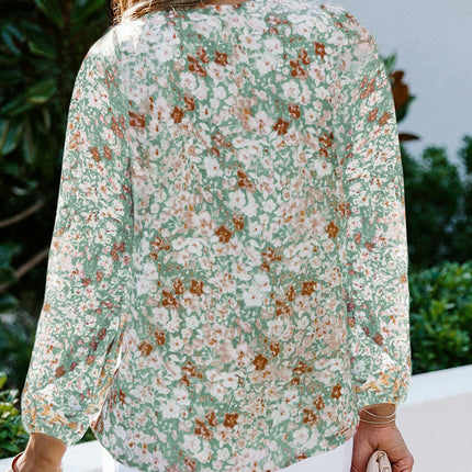 Women's Casual Floral Print V Neck Long Sleeve Lantern Sleeves T Shirt Blouses