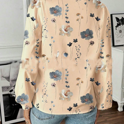 Women's Bohemian Casual Ruffle V-Neck Long Sleeve Floral Print Shirt Top