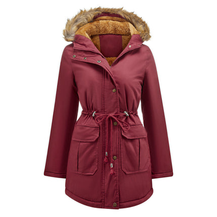 Women's Winter Warm Sherpa Lined Jacket Thick Parka with Fur Collar Hood