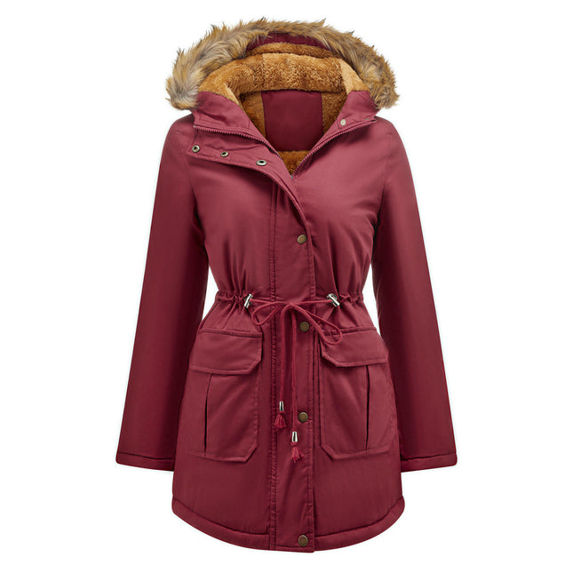 Women's Winter Warm Sherpa Lined Jacket Thick Parka with Fur Collar Hood