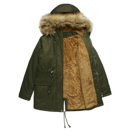 Women's Winter Warm Sherpa Lined Jacket Thick Parka with Fur Collar Hood