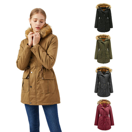 Women's Winter Warm Sherpa Lined Jacket Thick Parka with Fur Collar Hood
