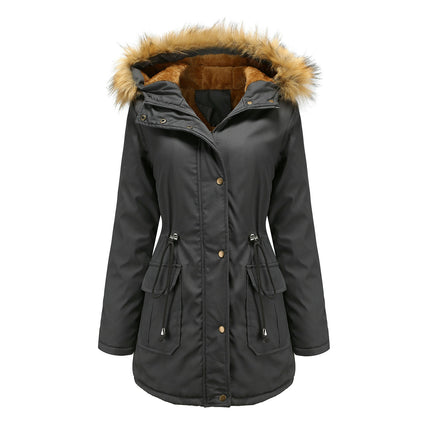 Women's Winter Warm Sherpa Lined Jacket Thick Parka with Fur Collar Hood
