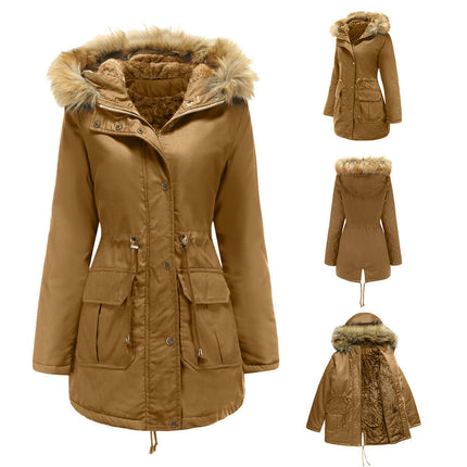 Women's Winter Warm Sherpa Lined Jacket Thick Parka with Fur Collar Hood