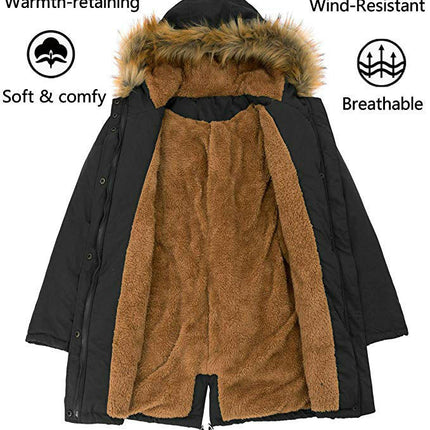 Women's Winter Warm Sherpa Lined Jacket Thick Parka with Fur Collar Hood