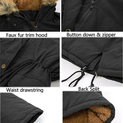 Women's Winter Warm Sherpa Lined Jacket Thick Parka with Fur Collar Hood