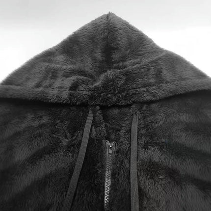 Women Hooded Cardigan Fuzzy Jacket Winter Open Front Fleece Coat Outwear with Pockets