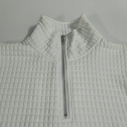 Womens Quarter Zip Stand Collar Sweatshirts Long Sleeve Plain Casual Ladies Pullovers