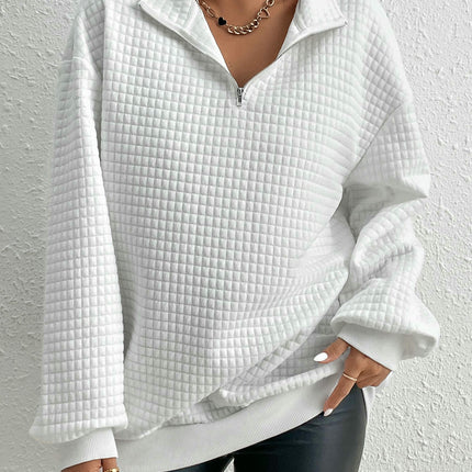 Womens Quarter Zip Stand Collar Sweatshirts Long Sleeve Plain Casual Ladies Pullovers