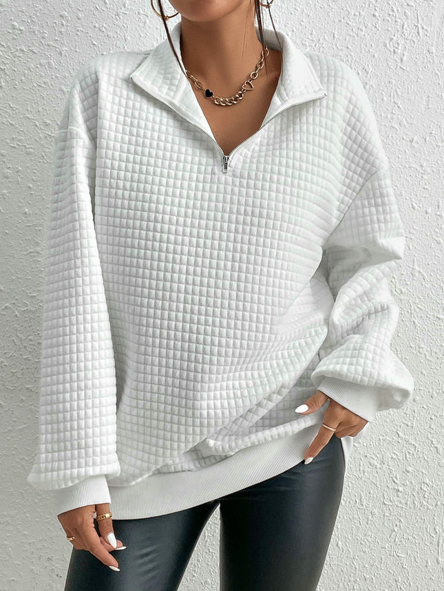 Womens Quarter Zip Stand Collar Sweatshirts Long Sleeve Plain Casual Ladies Pullovers