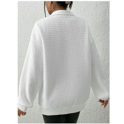 Womens Quarter Zip Stand Collar Sweatshirts Long Sleeve Plain Casual Ladies Pullovers