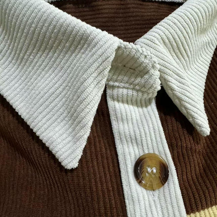 Women's Color Block Corduroy Shirts Long Sleeve Button Down Boyfriend Blouses Tops
