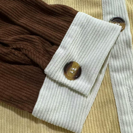 Women's Color Block Corduroy Shirts Long Sleeve Button Down Boyfriend Blouses Tops