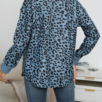 Women Corduroy Leopard Jacket Button Down Long Sleeve Blouses Lightweight Fall Jacket