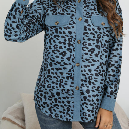 Women Corduroy Leopard Jacket Button Down Long Sleeve Blouses Lightweight Fall Jacket
