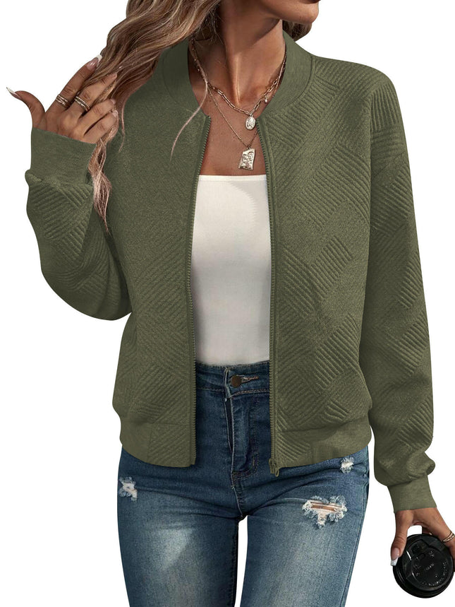 Womens Bomber Jacket Coat Casual Stand Collar Zip Up Fall Fashion Jackets