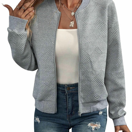 Womens Bomber Jacket Coat Casual Stand Collar Zip Up Fall Fashion Jackets