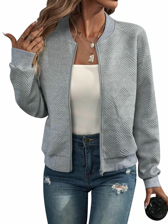Womens Bomber Jacket Coat Casual Stand Collar Zip Up Fall Fashion Jackets