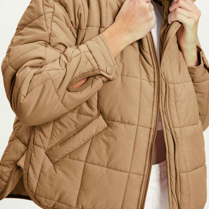 Women's Short Jacket Winter Warm Quilted Jacket Loose Cotton Long Sleeve Zipper Coat
