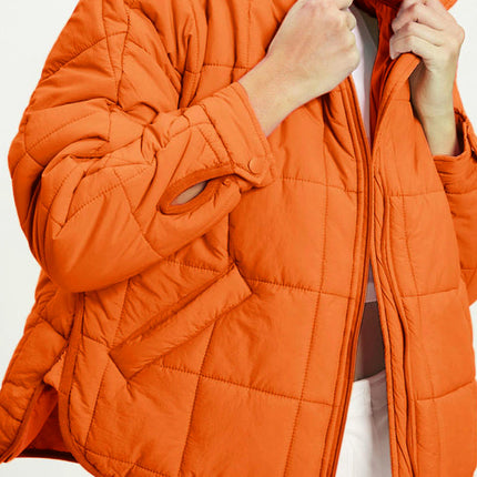 Women's Short Jacket Winter Warm Quilted Jacket Loose Cotton Long Sleeve Zipper Coat