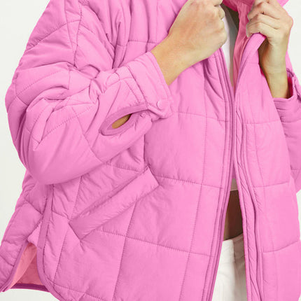 Women's Short Jacket Winter Warm Quilted Jacket Loose Cotton Long Sleeve Zipper Coat