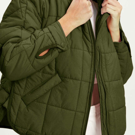 Women's Short Jacket Winter Warm Quilted Jacket Loose Cotton Long Sleeve Zipper Coat