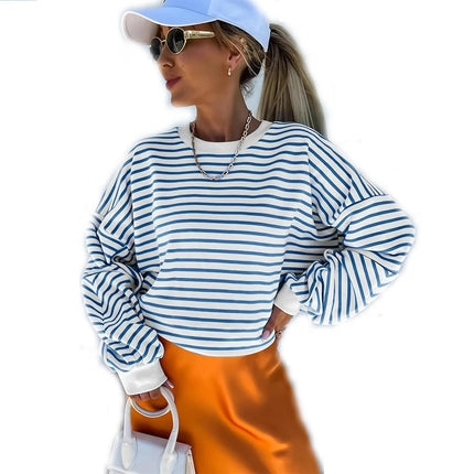 Women's Striped Round Neck Sweater Casual Fashion Pullover Long Sleeve Top