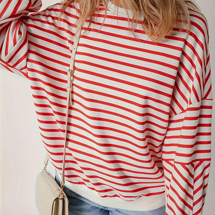 Women's Striped Round Neck Sweater Casual Fashion Pullover Long Sleeve Top