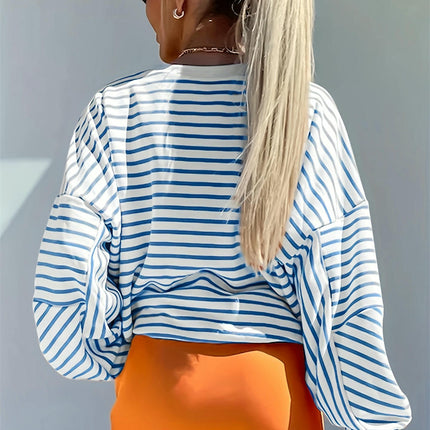 Women's Striped Round Neck Sweater Casual Fashion Pullover Long Sleeve Top